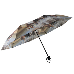 21inch 8k with horse printed umbrella three folding umbrella for wholesale