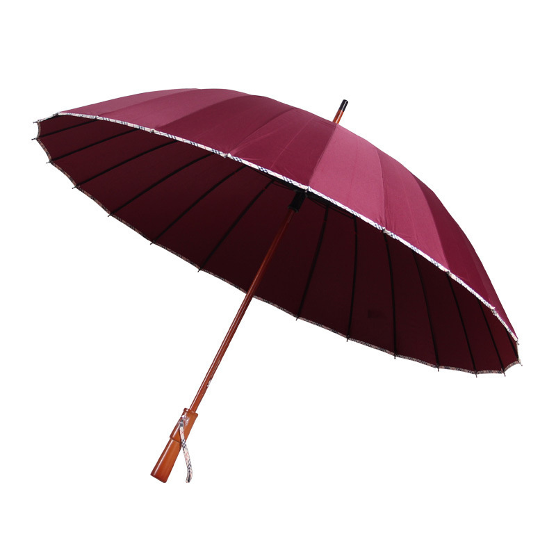 Promotional Retro Classic High Quality 23inch 24ribs Wooden Handle Wooden Shaft Manual Large Straight Umbrella