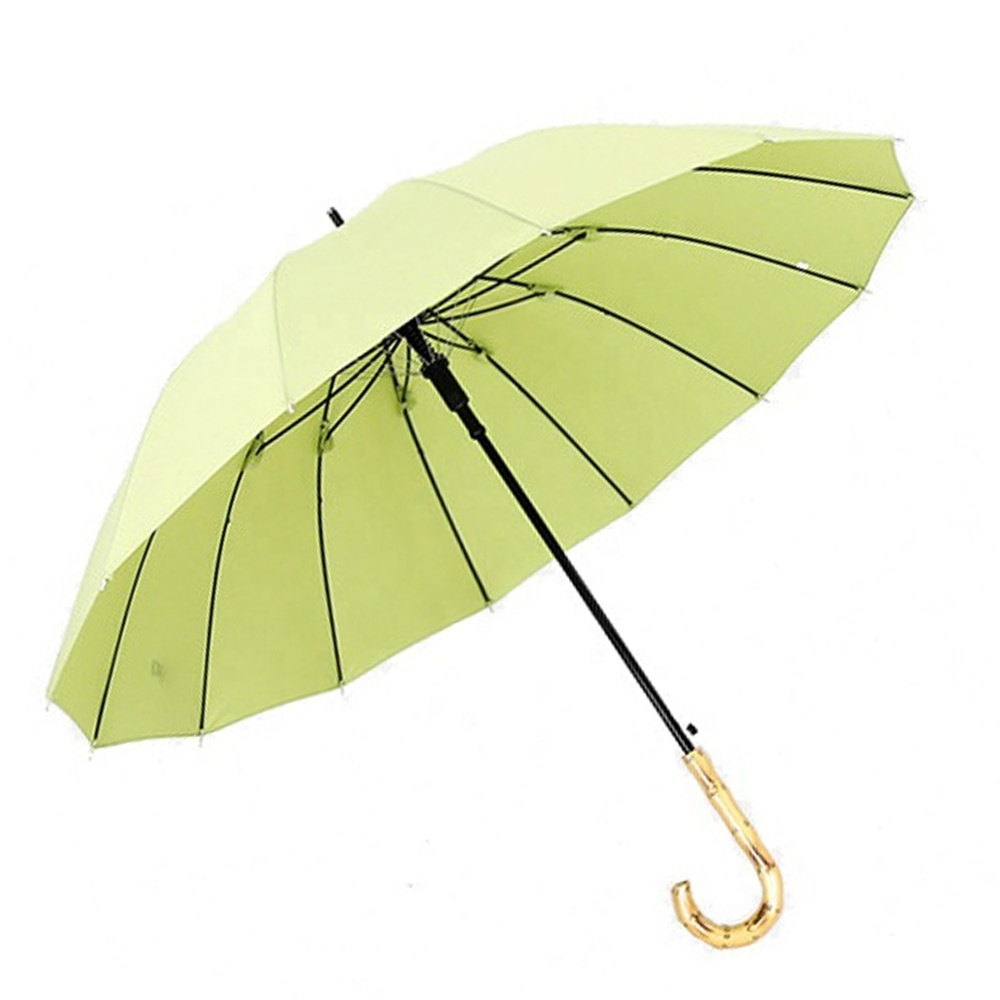 Low MOQ 25inch 16ribs Creative Japanese Style Elegant Solid Color Automatic Windproof Umbrella with Long Imitated Bamboo Handle