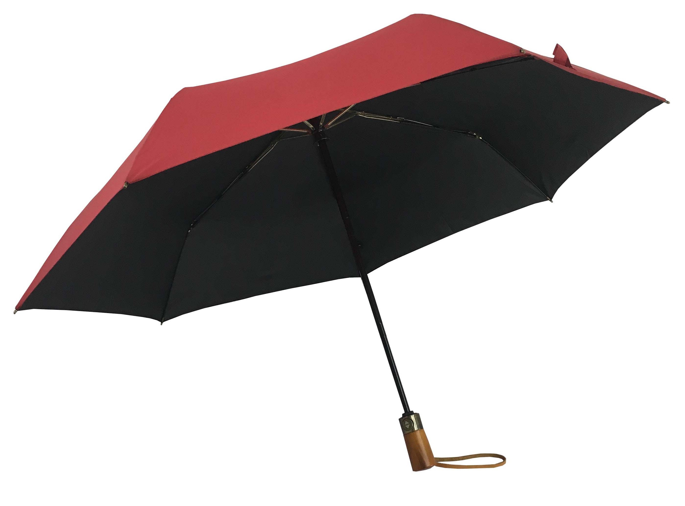 21inch*7K 3 foldable hotsale black and red wood handle fully automatic umbrella