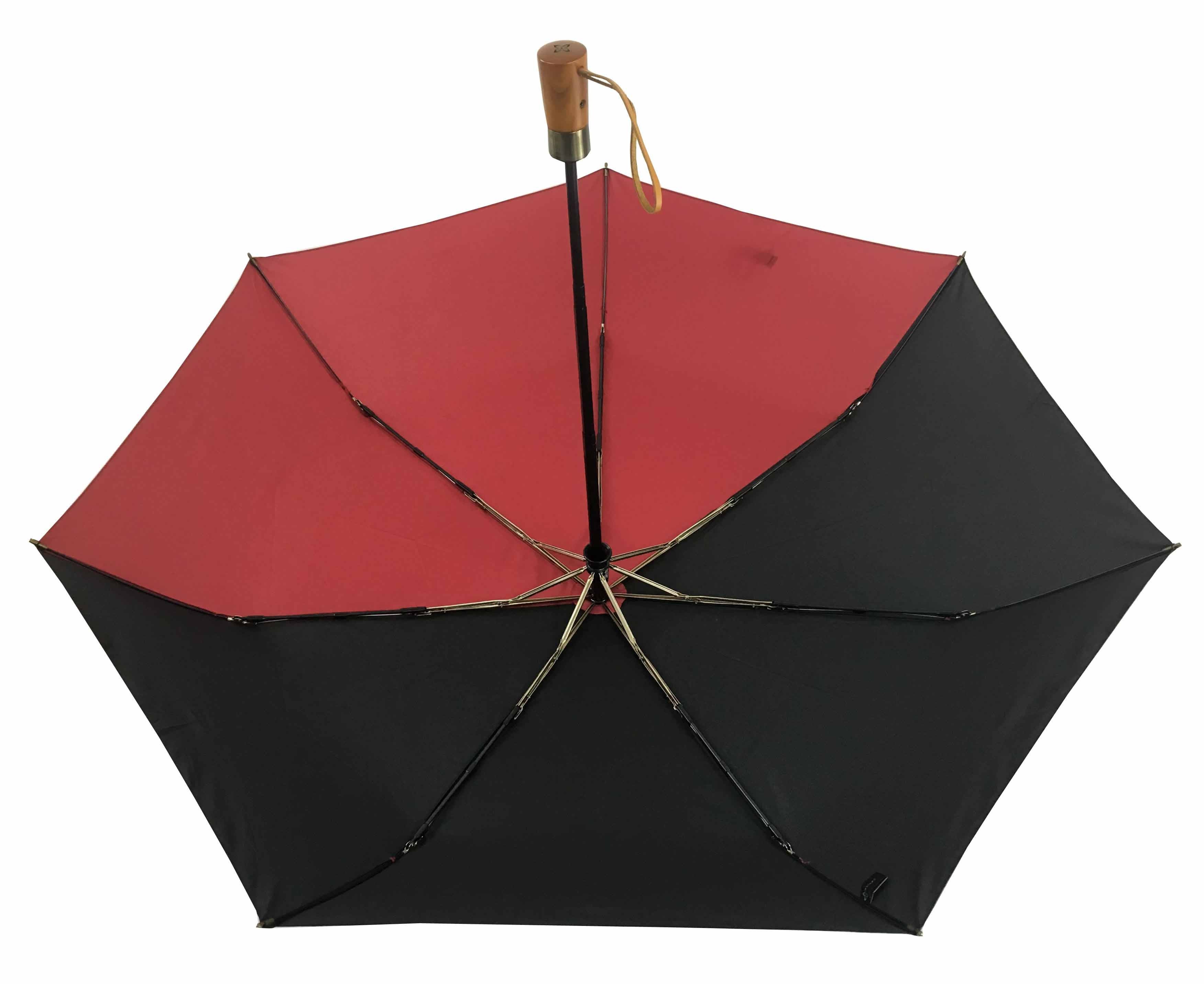 21inch*7K 3 foldable hotsale black and red wood handle fully automatic umbrella