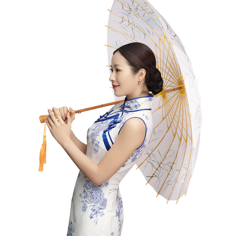 New Fashion Noble and Elegant 23inch 24ribs Chinese Elements Printing  Umbrella with Wooden Shaft and Handle