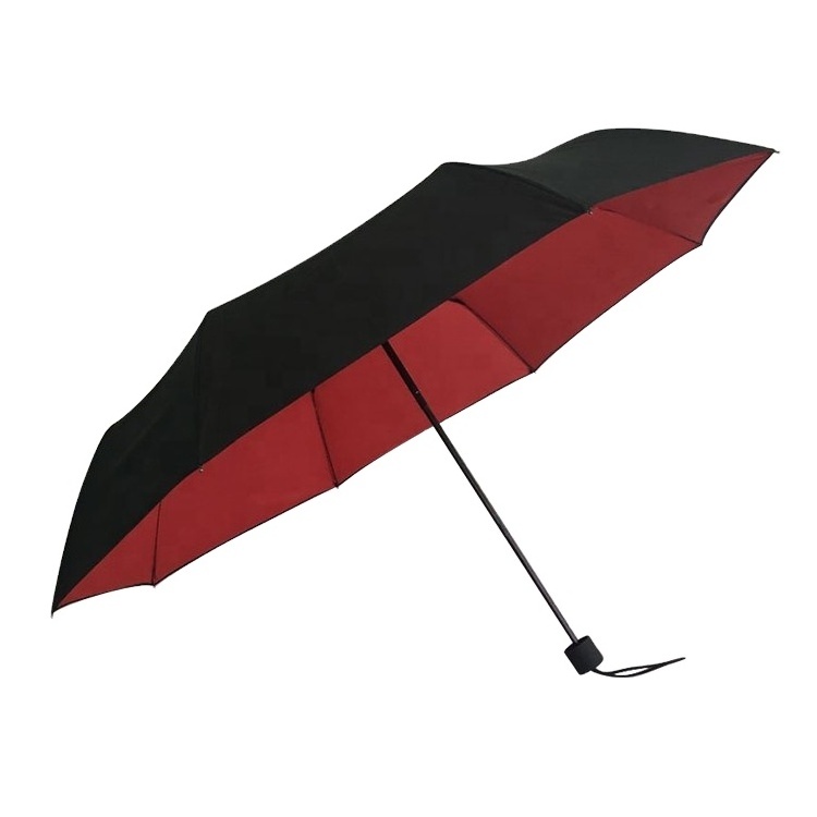 Black And Red Three Folding Telescopic Double Layer Umbrella For Rainproof And Sunshade