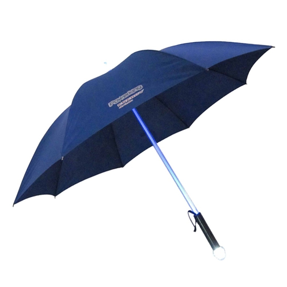 23inch straight blue color led light umbrella with custom print for advertising