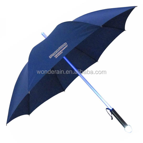 23inch straight blue color led light umbrella with custom print for advertising