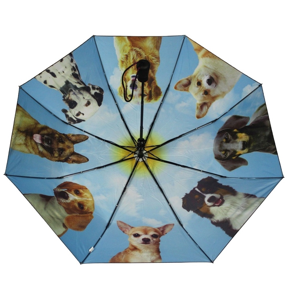 21inch 3 fold semi-automatic dog picture inside full printed umbrella