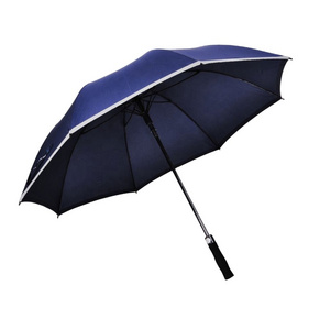 Dia 130cm large size navy blue China golf umbrella with light reflective edge for sale