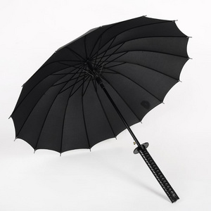 Promotional Premium 23 inches 16k Japanese Style Automatic Black Cool Samurai Sword Umbrella