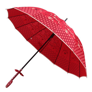 23"*14K Promotional Cute Cat Printing Retro Polka Dot Automatic Windproof Umbrella with Matched Polka Dot J Hook Handle