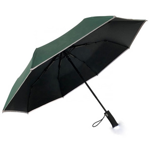 3 Fold Fully Automatic Green Color UV Protection Light Reflective Led Umbrella With Adjustable Led Torch