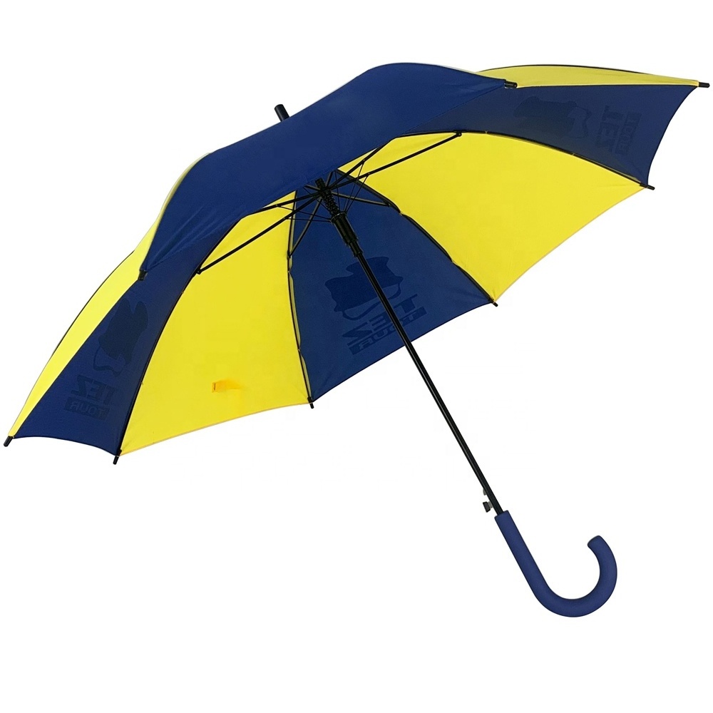 23Inch 8K fast delivery automatic blue and yellow promotional straight umbrella accept custom logo