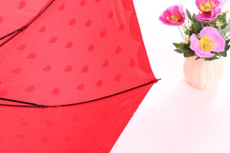 23inch Fashion 8ribs Auto Open Apollo Arched Cute Strawberry Fruit Print Umbrella with Long Leather Handle for Lady