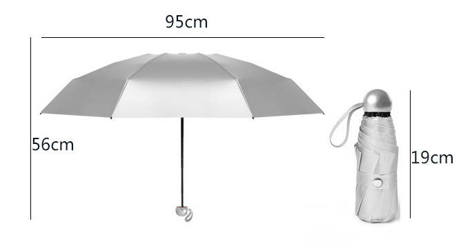 21Inch 8K  Silver Coating UV 5 Folding Umbrella With Logo Print