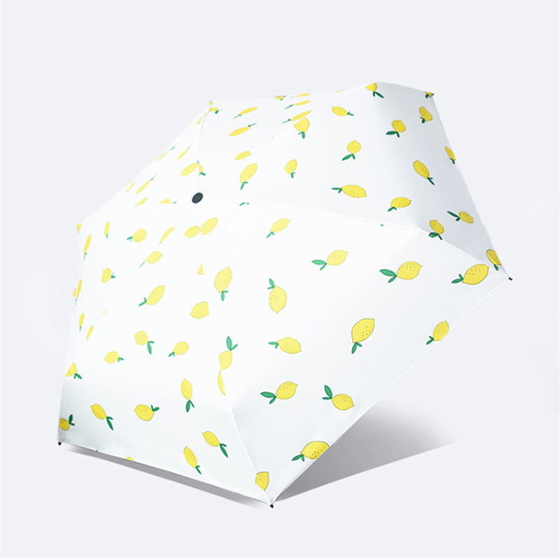 Cheapest 19inch 6ribs 5 Fold Super Tiny Creative Lemon Cherry Pattern Fruit UV Protection Sunny Umbrella with Customised Logo