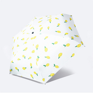 Cheapest 19inch 6ribs 5 Fold Super Tiny Creative Lemon Cherry Pattern Fruit UV Protection Sunny Umbrella with Customised Logo