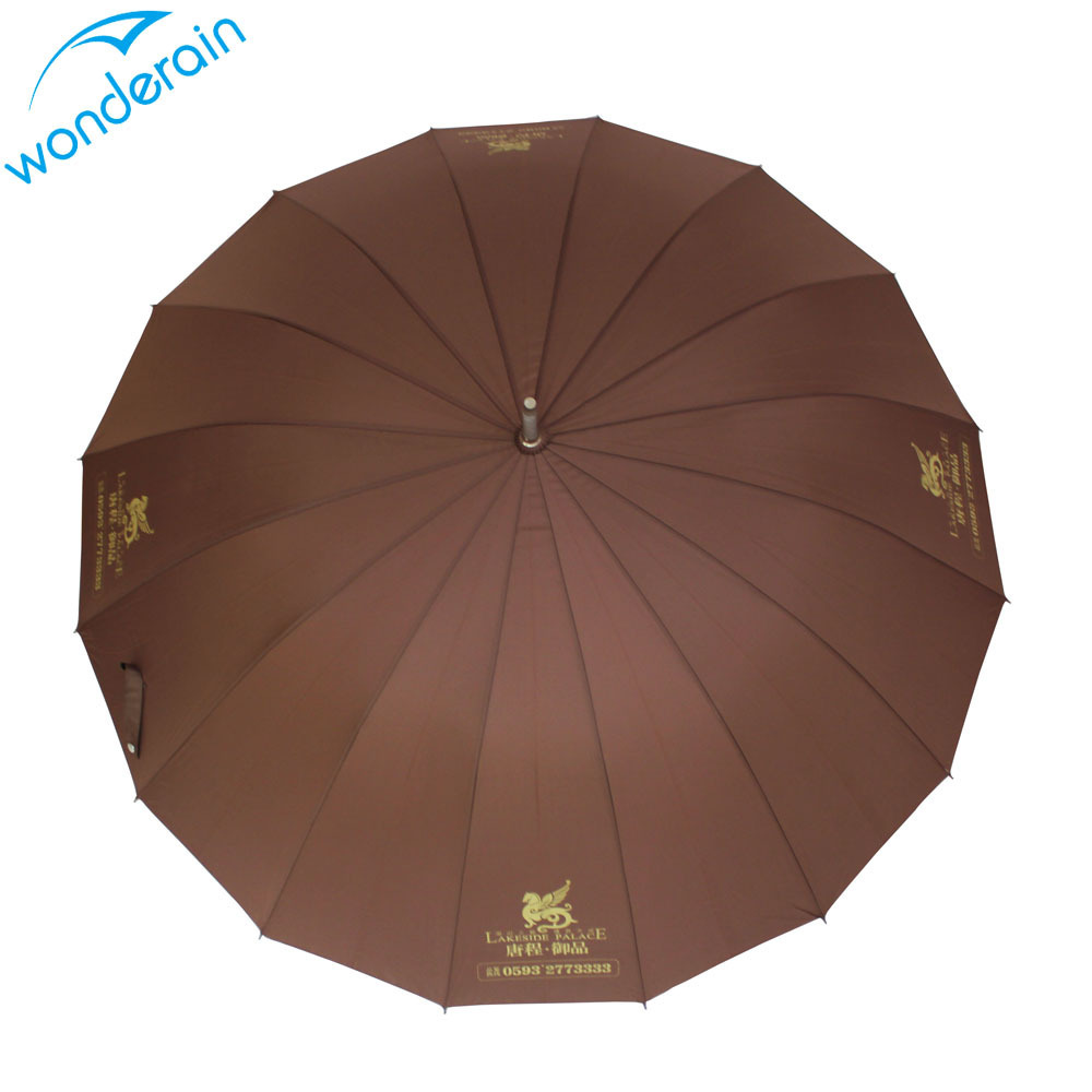 27 inch high quality 16ribs brown color strong  windproof golf umbrella for advertisement