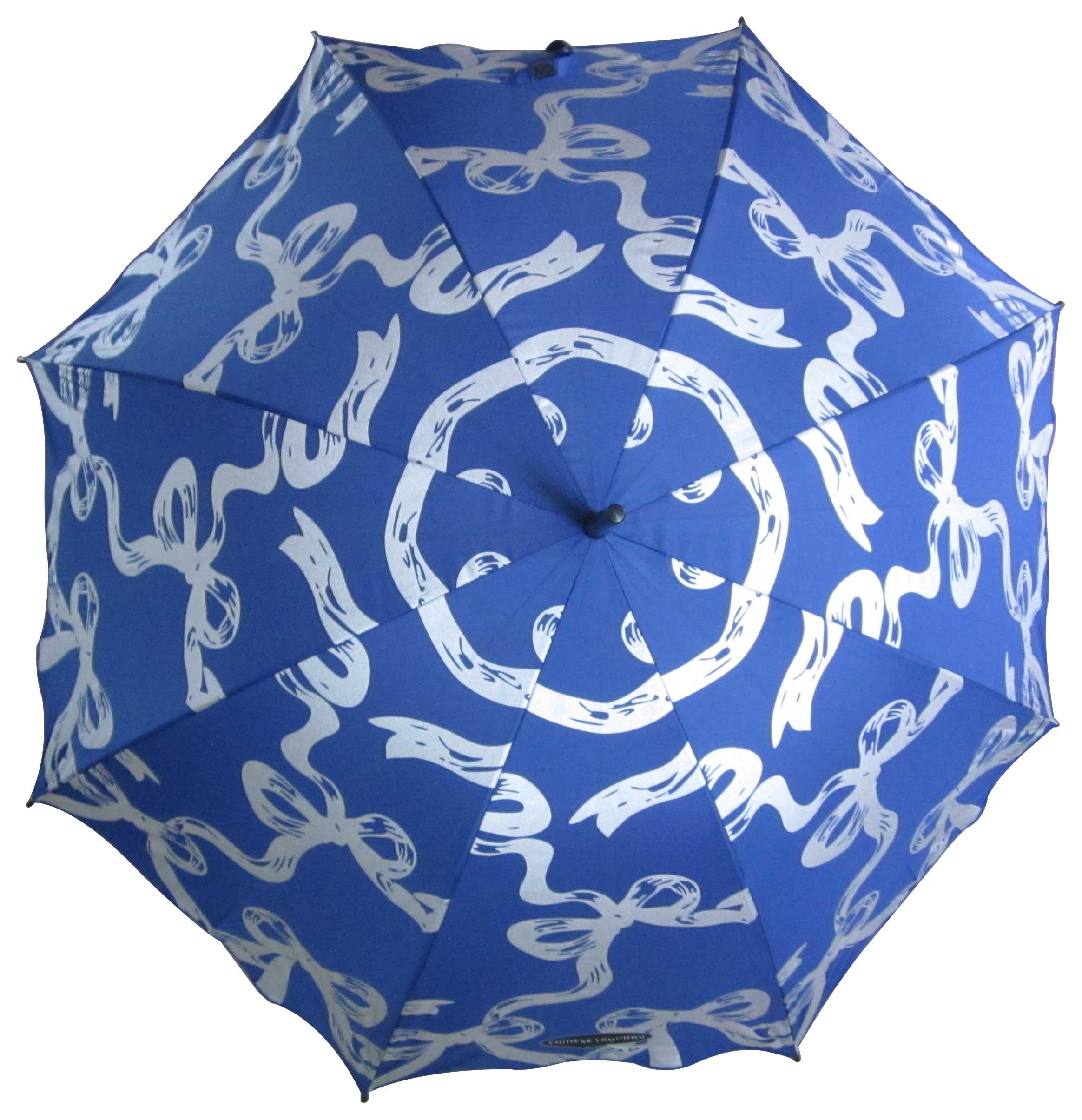 23inch 8k Chinese Royal Blue Bowknot Pattern Wave Edge Umbrella