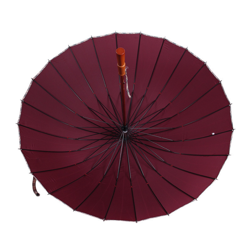 Promotional Retro Classic High Quality 23inch 24ribs Wooden Handle Wooden Shaft Manual Large Straight Umbrella