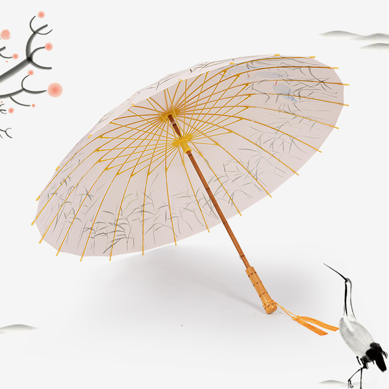 New Fashion Noble and Elegant 23inch 24ribs Chinese Elements Printing  Umbrella with Wooden Shaft and Handle