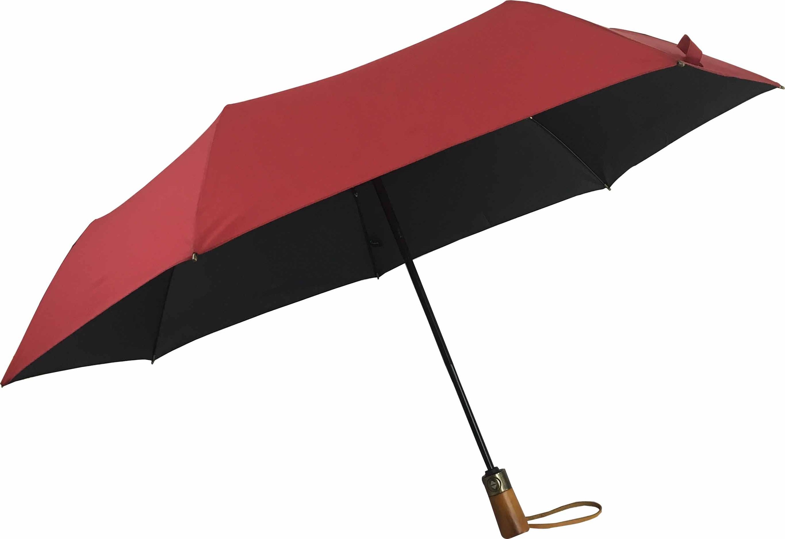 21inch*7K 3 foldable hotsale black and red wood handle fully automatic umbrella