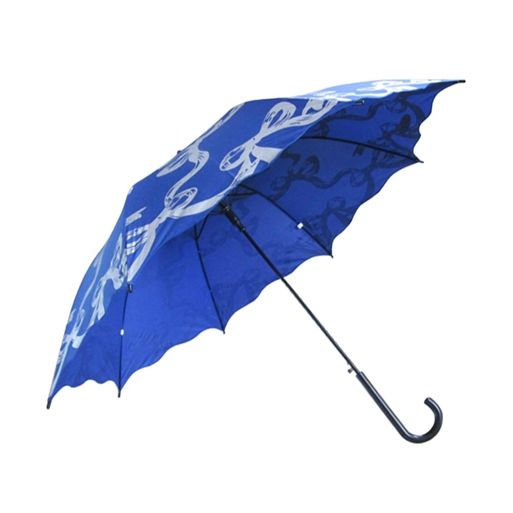 23inch 8k Chinese Royal Blue Bowknot Pattern Wave Edge Umbrella