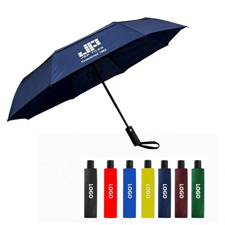 Hot Sale 21Inch 8Ribs  Auto Open Close  Double Layers 3 Fold Umbrella  With Logo Printing