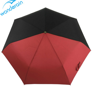 21inch*7K 3 foldable hotsale black and red wood handle fully automatic umbrella