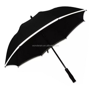 Large size 68Inch Black Color Automatic Light Reflective Golf Umbrella