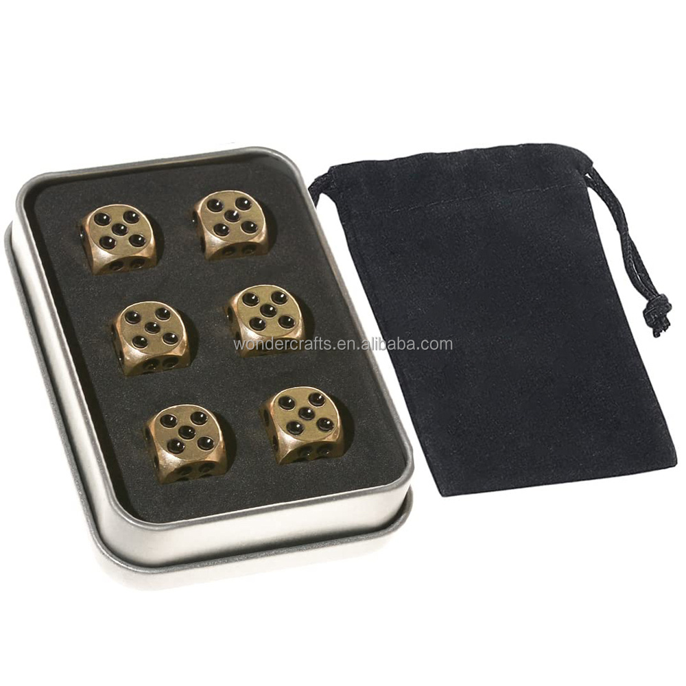 WD Custom Metal Dice Set Poker Party Role-playing Games Board Games Solid Brass dice with metal gift box and carry bag