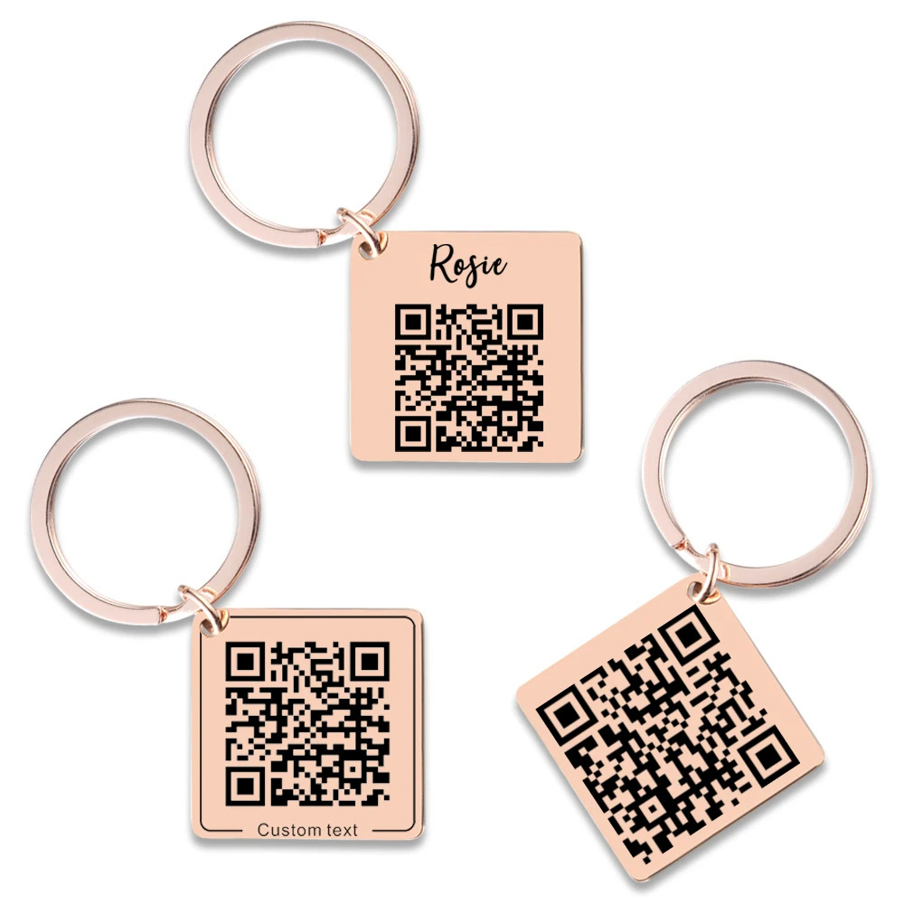 WD high-end custom metal QR code tag keychain , stainless steel QR code laser engraved metal logo tag