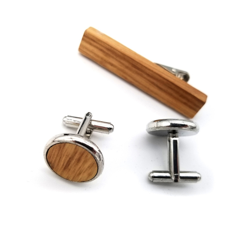 High-end wood cufflinks and clip-on bow-tie cufflinks box set round square simple European and American business shirt cuffs