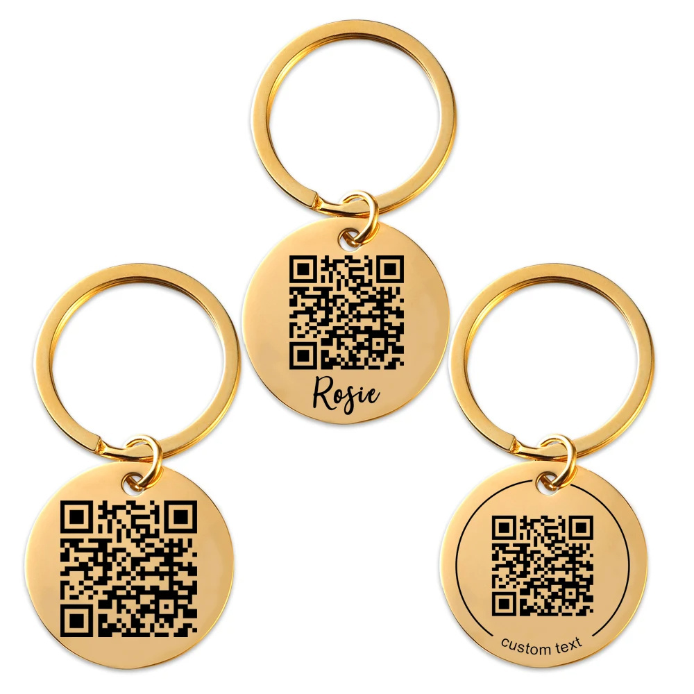 WD high-end custom metal QR code tag keychain , stainless steel QR code laser engraved metal logo tag