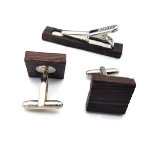 High-end wood cufflinks and clip-on bow-tie cufflinks box set round square simple European and American business shirt cuffs