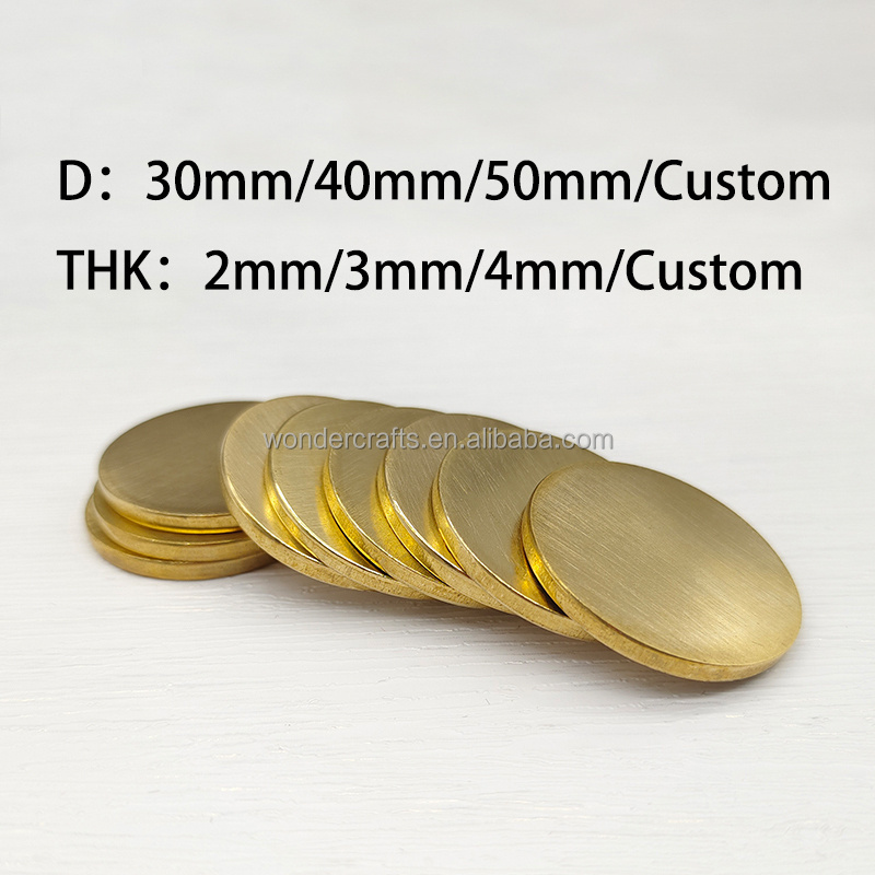 WD Custom metal brass copper challenge token blank coins 40mm solid blank brass coin for fiber laser engraving