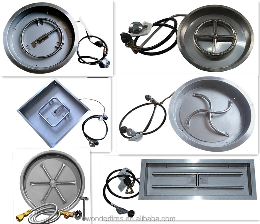 Outdoor Stainless Steel Natural Gas or LP Fire Pit Ring Burner and Flat Pan Kit with Electronic ignition System