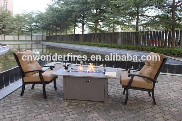 square outdoor metal with tile top Aluminum base gas fire pit table