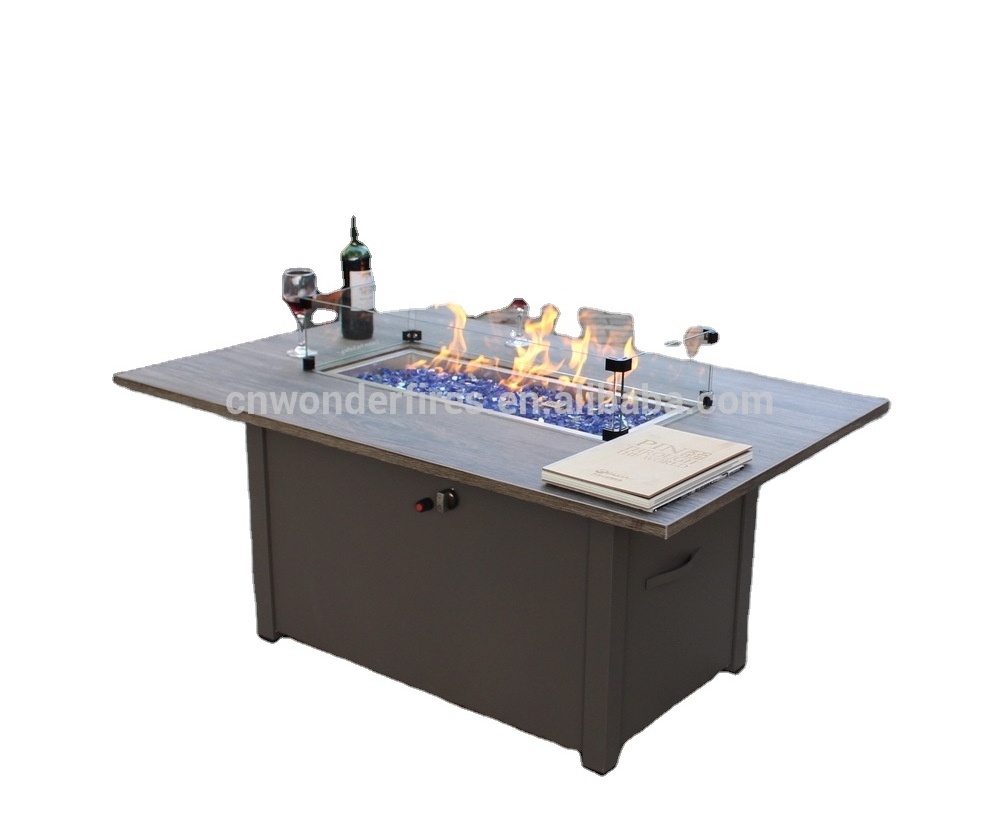 square outdoor metal with tile top Aluminum base gas fire pit table