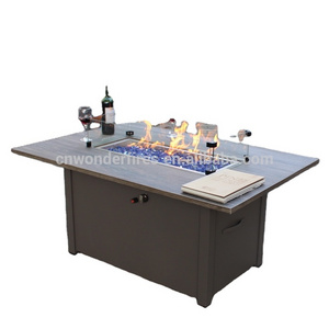 square outdoor metal with tile top Aluminum base gas fire pit table