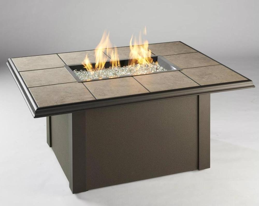 Square gas fire pit table with burner and electronic ignition for outdoor patio use