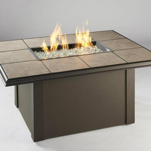 Square gas fire pit table with burner and electronic ignition for outdoor patio use