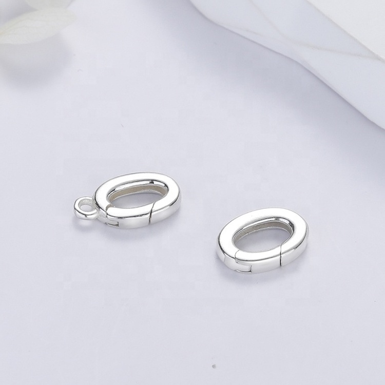 925 Silver Customized 18K Gold Plated Oval Shape Push Gate Bail Pendant Connector Lock Closure Small Spring Ring Clasp With Loop