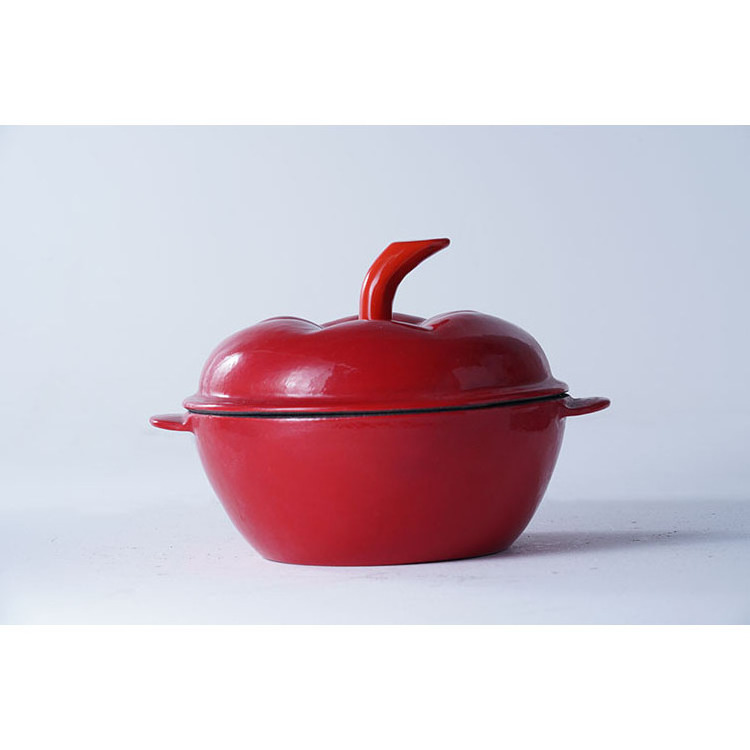 Hot sale OEM OEM cookware food safty material lovely pumpkin design red cast iron enamel soup casserole pot with handle lid