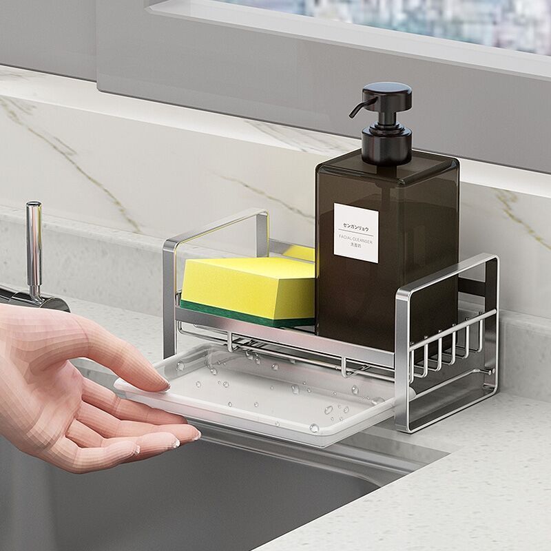 WONDERFUL Stainless Steel Kitchen Sink Caddy With Drip Tray Kitchen Sponge Holder Sink Caddy Sink Organizer