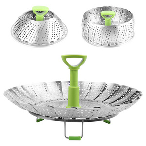 WONDERFUL Stainless Steel Folding Expandable Vegetable Steamer Basket For Veggie Fish Seafood Cooking