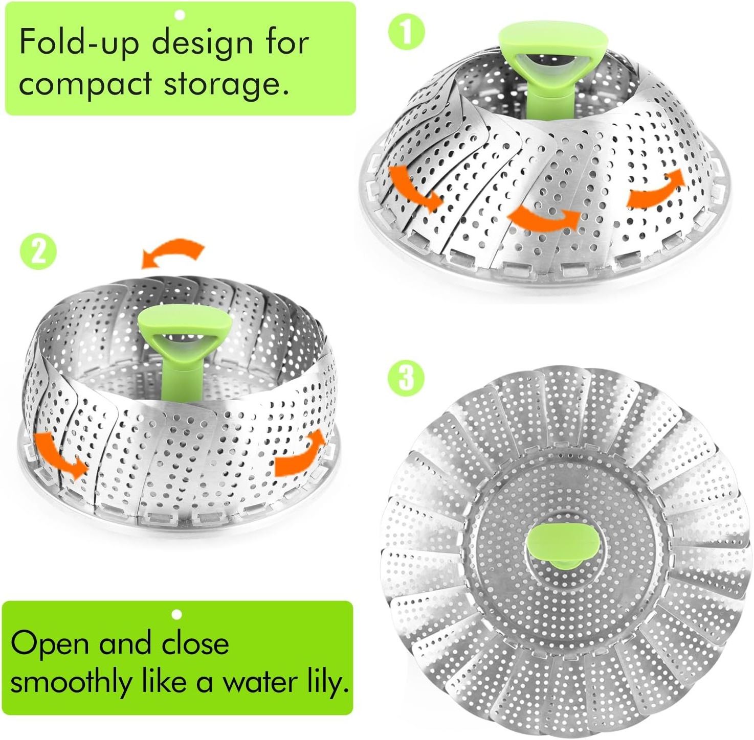 WONDERFUL Stainless Steel Folding Expandable Vegetable Steamer Basket For Veggie Fish Seafood Cooking