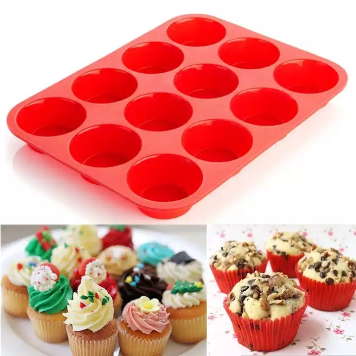 WONDERFUL Factory Wholesale 12 Holes Bake Cake Mini Cup Jumbo Tray Pans Baking Silicone Cupcake Muffin Pan