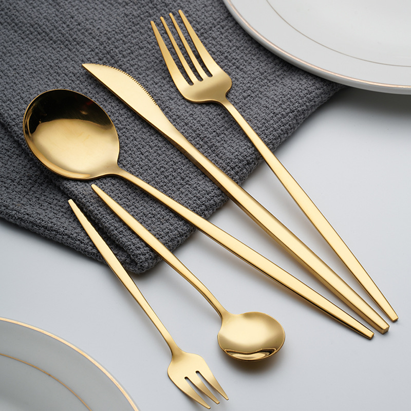 WONDERFUL Manufacturer Wholesale Gold 24pcs Portugal Flatware Colorful Kitchen Wedding Silverware Gold Stainless Steel Cutlery Set