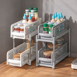 WONDERFUL Large Capacity Portable 2-Tier Pull Out Pantry Storage Shelf Kitchen Bathroom Organizer Rack Slide Out Basket Drawer