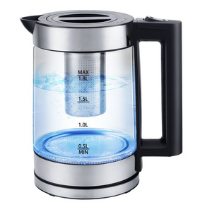 WONDERFUL Hot Sale 1.8L Transparent Glass 304 Blue LED Stainless Steel Kettle Quick Insulation Pot Electric Kettle