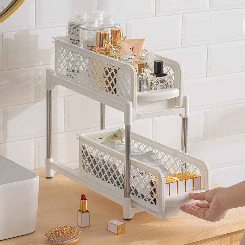 WONDERFUL Large Capacity Portable 2-Tier Pull Out Pantry Storage Shelf Kitchen Bathroom Organizer Rack Slide Out Basket Drawer